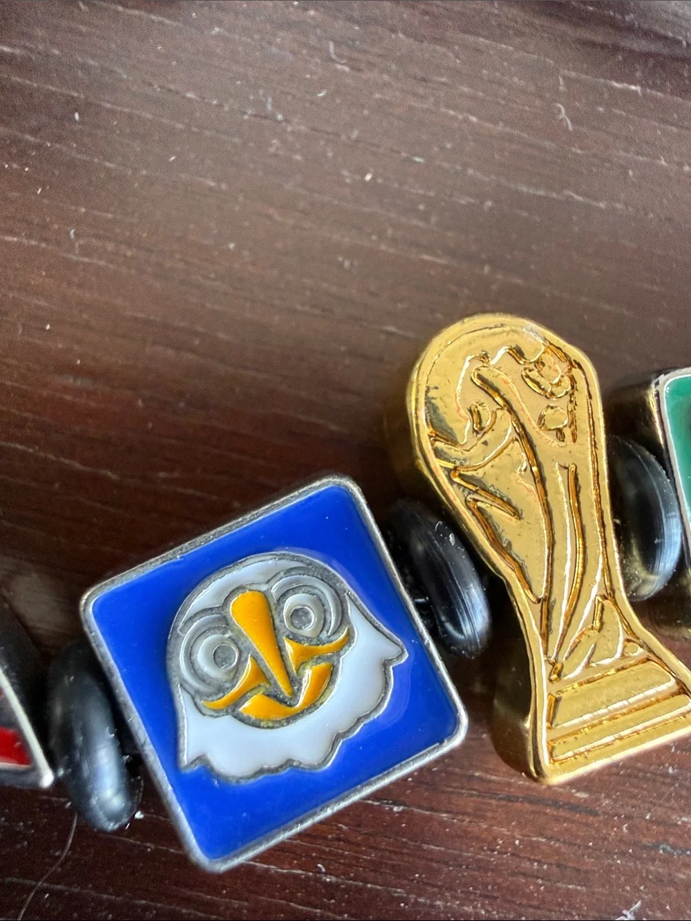 2026 FIFA WORLD CUP Black Braided Leather Bracelet with Colorful Enamel Charms
